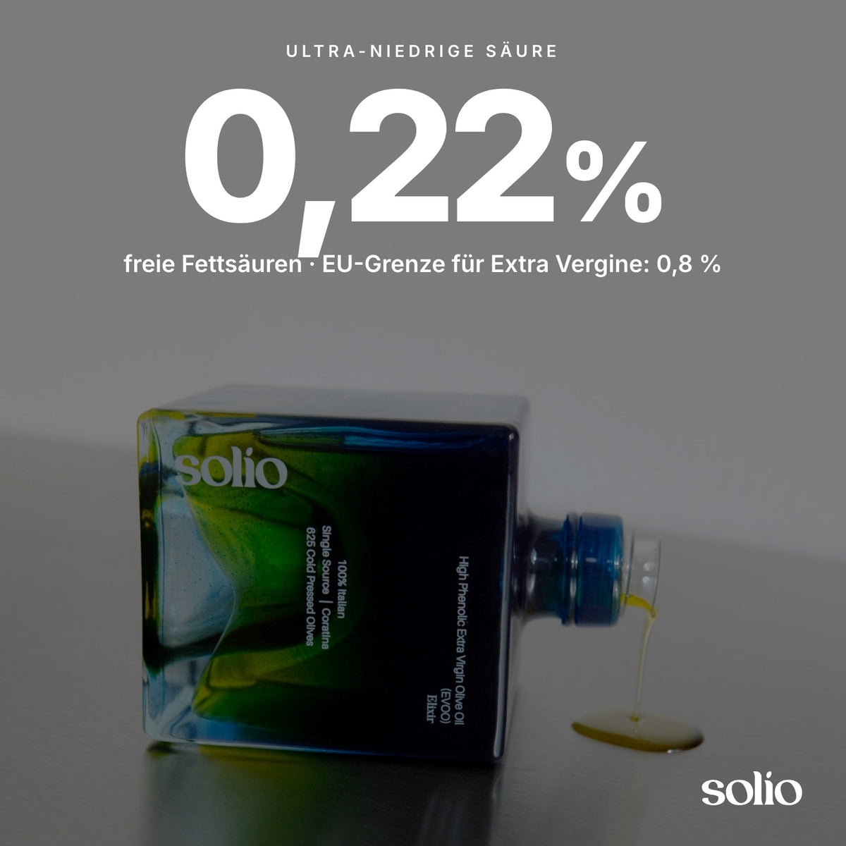 Solio — Hochpolyphenoles Olivenöl aus Apulien (954 mg/kg)